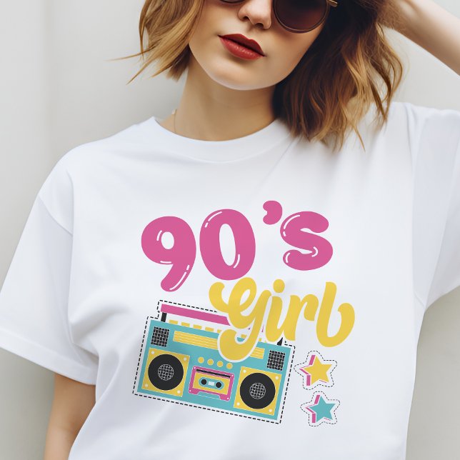 Camiseta Moça de 1990 Hippie Retro Groovy (90's Girl Boombox Hippie Retro Groovy T-Shirt)