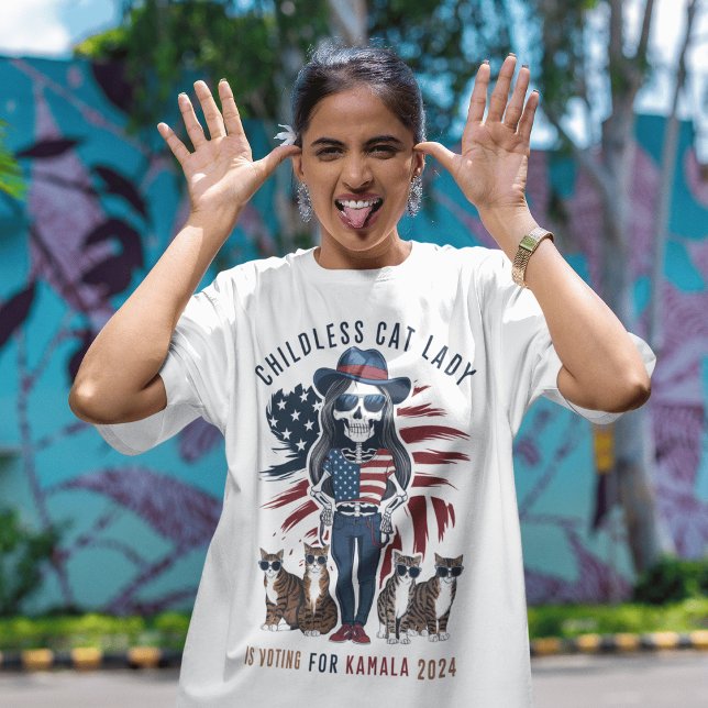 Camiseta moça de gato sem filhos para kamala (Criador carregado)