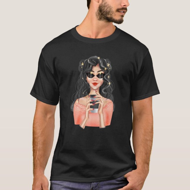 Camiseta Moça loira com café preto (Frente)