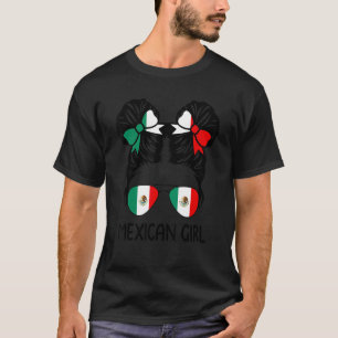 Camiseta Moça Mexicana Cabelo Mensageiro Bandeira Mexicana
