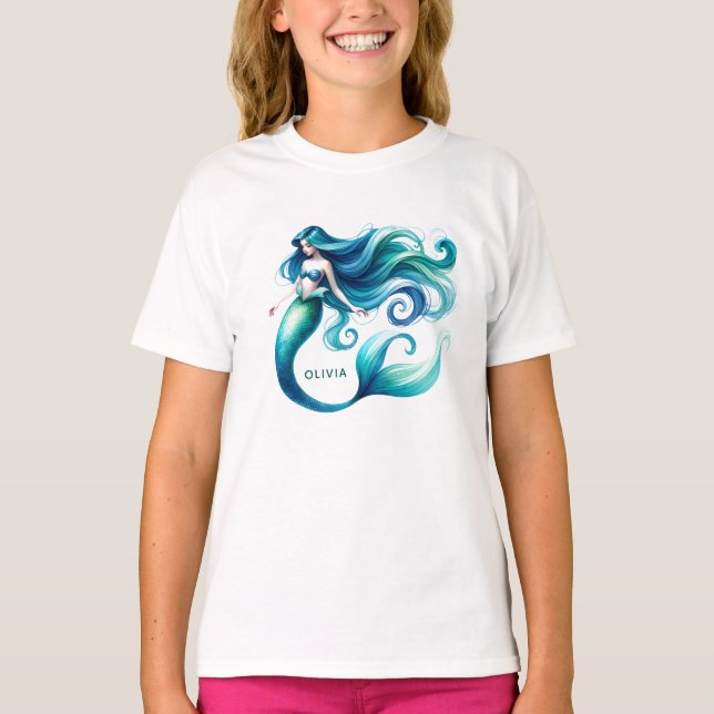 Camiseta Moça Personalizada de Sereia Personalizada de Aqua (Frente)