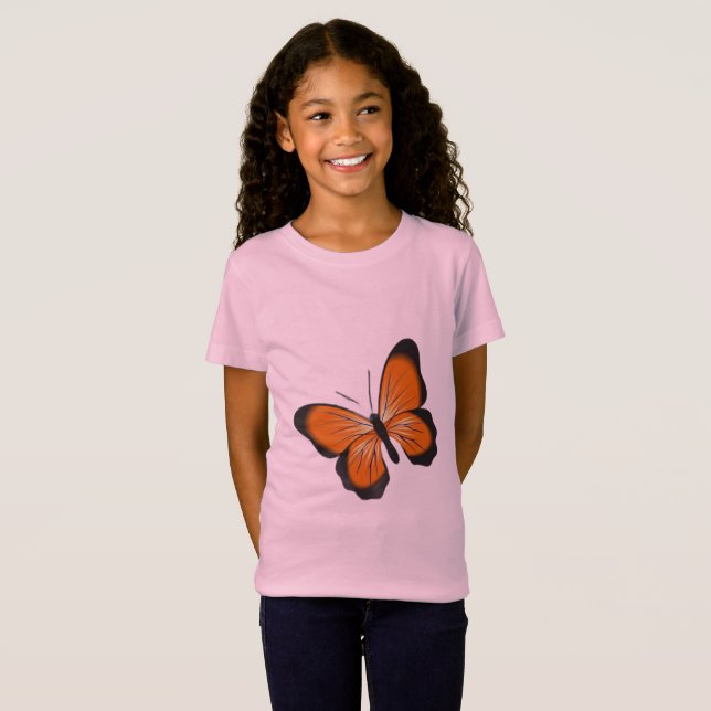Camiseta moças borboleta rosa clássico T-Shirt (Frente Completa)