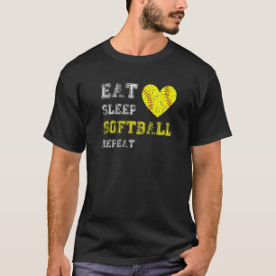 Camiseta Moças Softball Comem Repetição de Softball Sleep