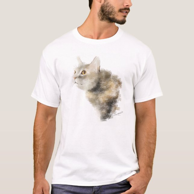 Camiseta "Mocha o Gato no Modo de Caça" - Desenho de Pastel (Frente)