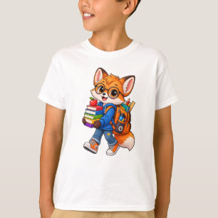 Camiseta Mochila de Livros Óculos de Raposa Fofa - crianças