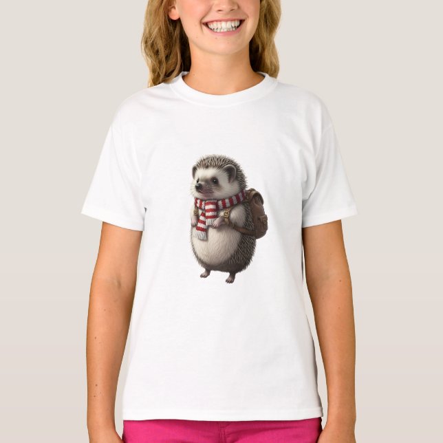 Camiseta Mochila de ouriço viajante cachecol crianças (Frente)