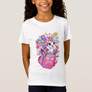 Camiseta Mochila de Volta às Aulas Unicórnio Fofo - Meninas
