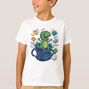 Camiseta Mochila Divertida de T-Rex - Volta às Aulas com Di