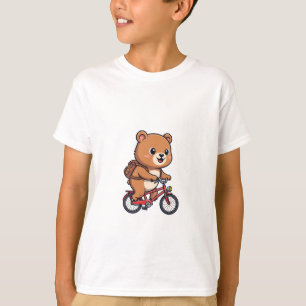 Camiseta Mochila Infantil de Urso Marrom Fofo de Ciclismo