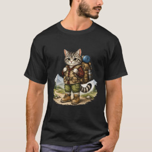 Camiseta Mochileiro Gato de Trilha Montanha Camping Aventur