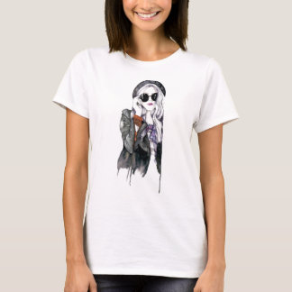 Camiseta Moda de Aterrissagem do Artista com Face de Aquare