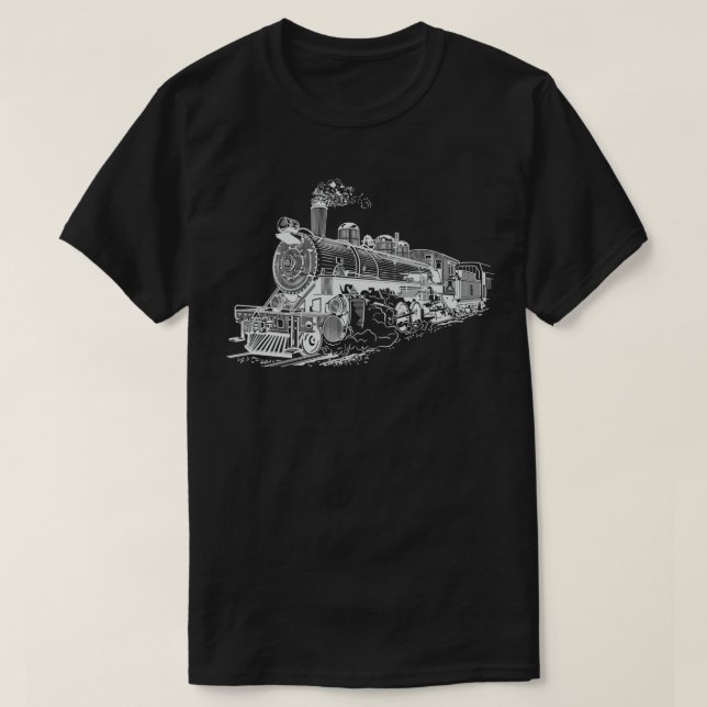 Camiseta Moda-de-Ferro Retro com Locomotiva a Vapor 2 (Frente do Design)