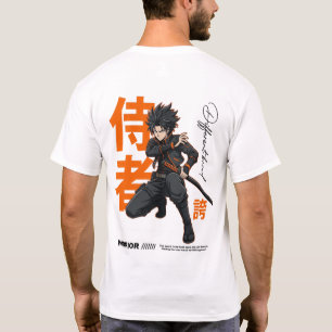 Camiseta Moda de Rua de Guerreiro Japonês Projeto de Ação P