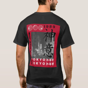 Camiseta Moda de Rua Japonesa Noturna Urbana de Tóquio 1989