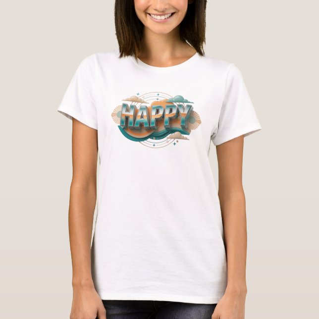 Camiseta Moda Expressiva com Impressão FELIZ (Frente)