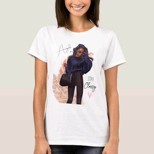 Camiseta Moda Faux Glitter Girl Red Hair Brown Rosa (Frente)