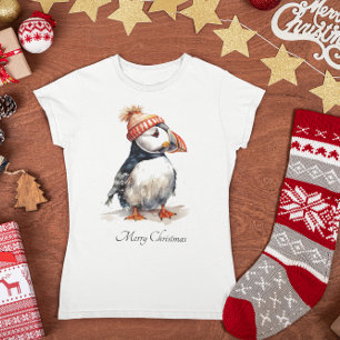 Camiseta Moda Feminina de Natal Papagaio-do-mar Costeiro