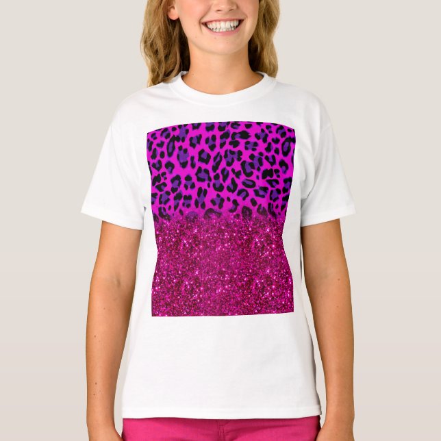 Camiseta Moda Moderna Rosa Púrpura Leopardo-da-Lama (Frente)