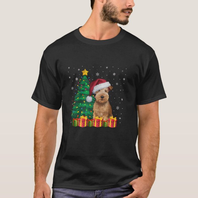 Camiseta Moda Revestida Feita Terrier Santa Hat Xmas Li (Frente)