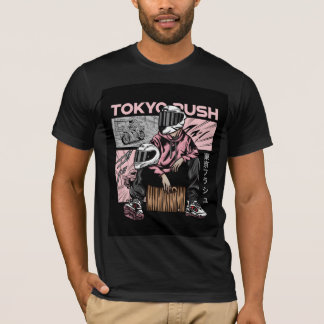 Camiseta Moda urbana de Tóquio estilo anime de motoqueiro
