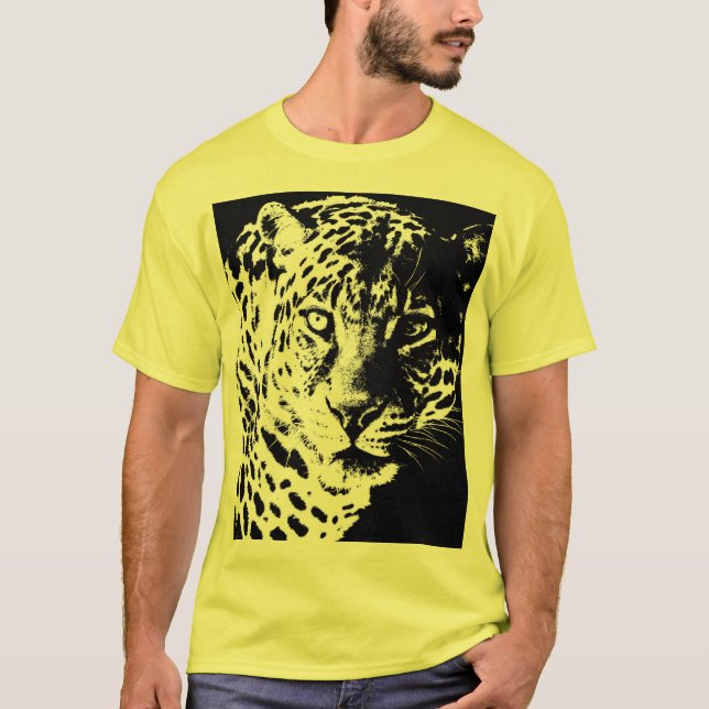 Camiseta Modelo-Cabeça-Leopardo-Pop de-Arte Elegante (Frente)
