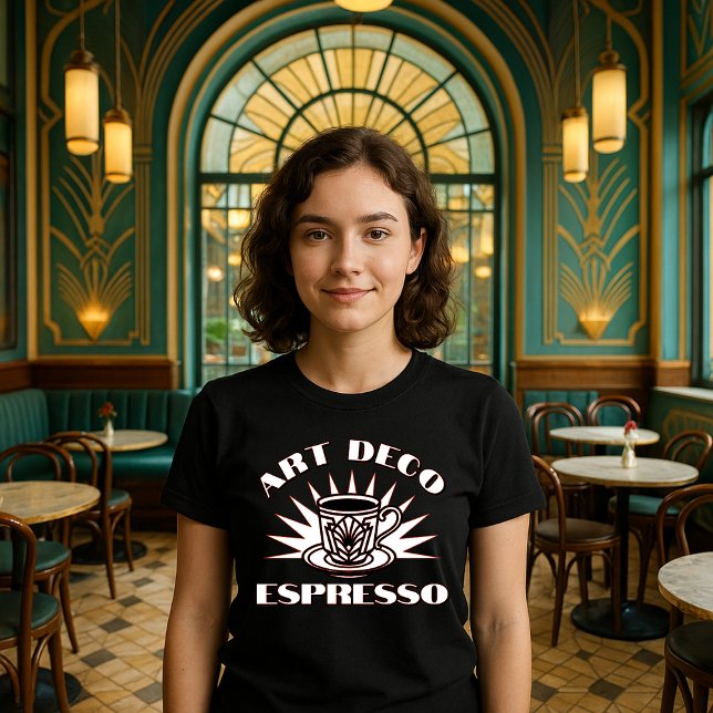 Camiseta Modelo de Café de Arte Retroativa Deco Espresso (Criador carregado)