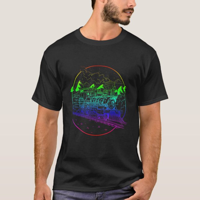 Camiseta Modelo de Comboio da Terra Céu-férrea Modelo Camin (Frente)