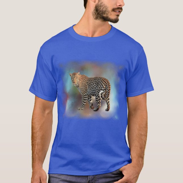 Camiseta Modelo de Elegante Moderno do Leopardo Azul Real (Frente)