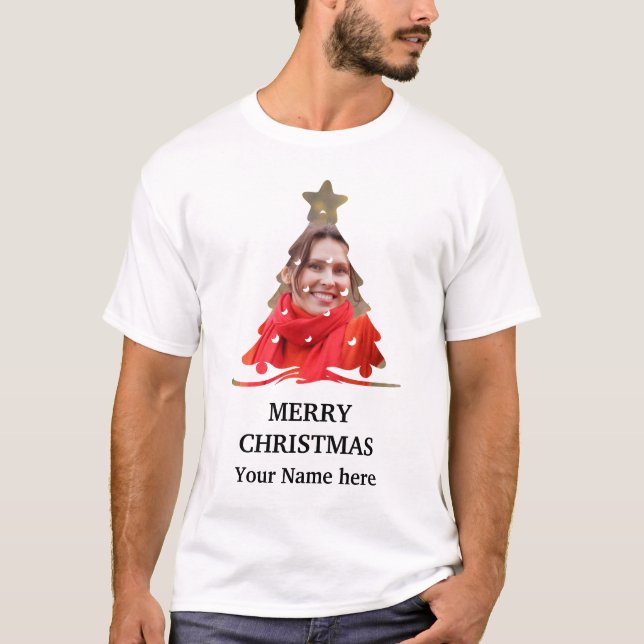 Camiseta Modelo de foto de árvore de Natal Moderno Personal (Frente)