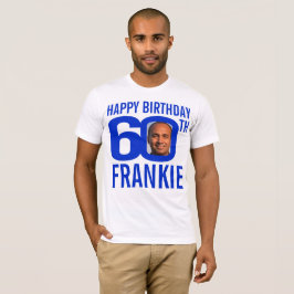Camiseta Modelo de foto de nome personalizado azul de 60 an