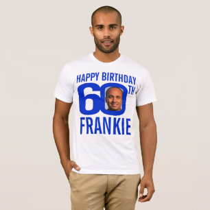 Camiseta Modelo de foto de nome personalizado azul de 60 an