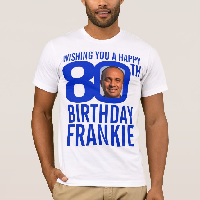 Camiseta modelo de foto de nome personalizado azul de 80 de (Frente)