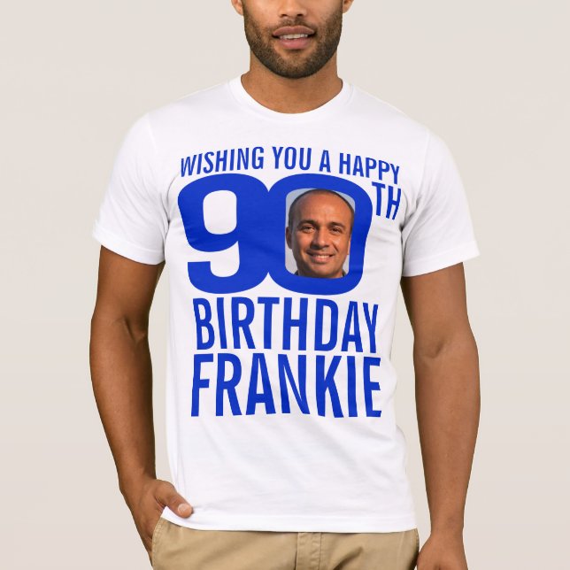 Camiseta modelo de foto de nome personalizado azul de 90 an (Frente)