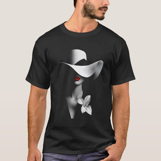Camiseta Modelo de Moda Chapéu de Pala Grande Chapéu de Sol (Frente)