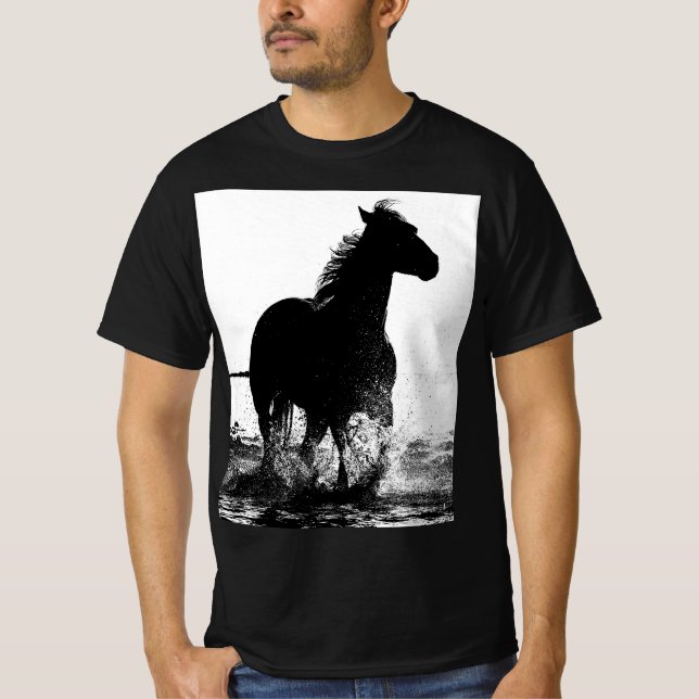 Camiseta Modelo de Pop de Arte Moderna de Cavalo em Execuçã (Frente)