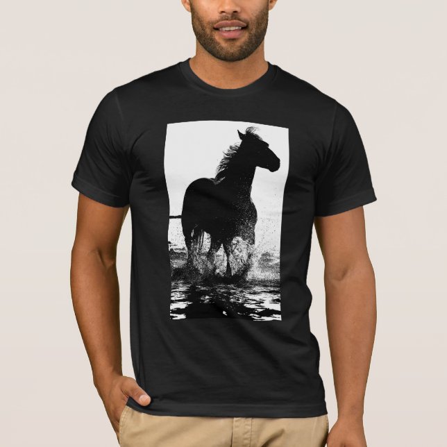 Camiseta Modelo de Pop de Arte Moderna de Cavalo em Execuçã (Frente)