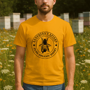 Camiseta Modelo de rótulo de mel de apiário de abelha vinta