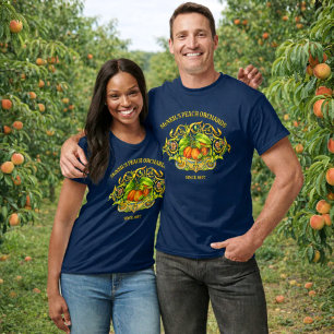 Camiseta Modelo de rótulo de pomar de pêssego da era vitori