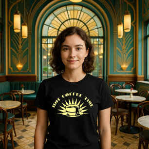 Camiseta Modelo de Tempo de Café Quente com Deco de Arte Re