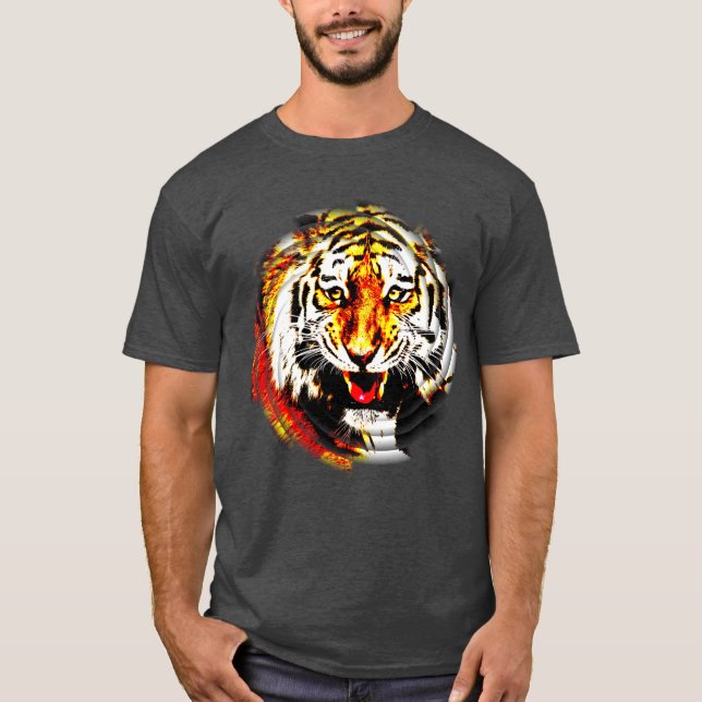 Camiseta Modelo Elegante Moderno Cabeça de Tigre Tendência (Frente)