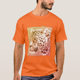 Camiseta Modelo-Leopardo-Cabeça-Mens Laranja-atlético
