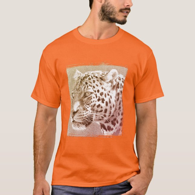 Camiseta Modelo-Leopardo-Cabeça-Mens Laranja-atlético (Frente)