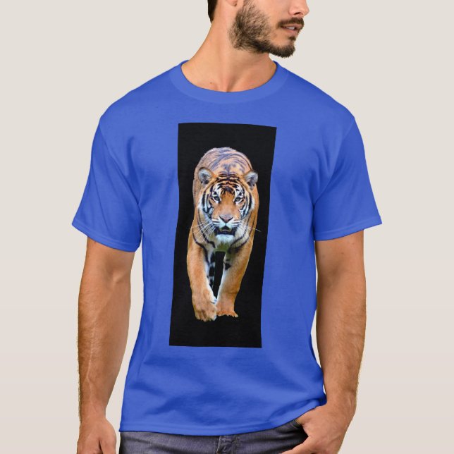 Camiseta Modelo Moderno de Tigre de Cor Azul Real Profunda (Frente)
