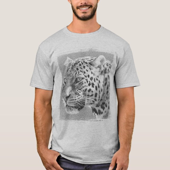 Camiseta Modelo Roupa de Cinza de Leopardo Moderna (Frente)