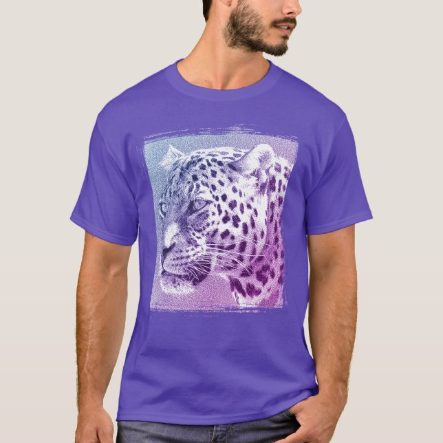 Camiseta Modelo Roxo Elegante Moderno de Cabeça-Leopardo (Frente)
