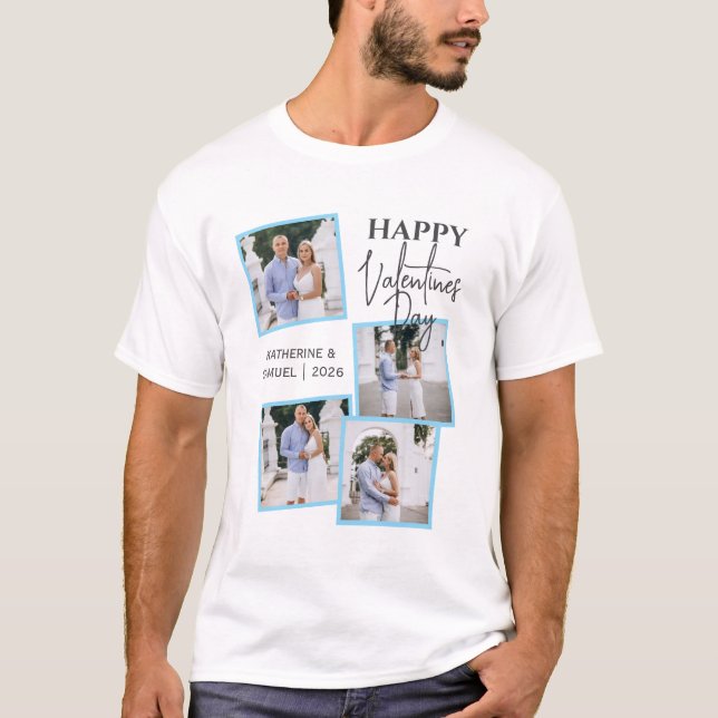 Camiseta Modern 4 Photo Collage Happy Valentine’s Day (Frente)