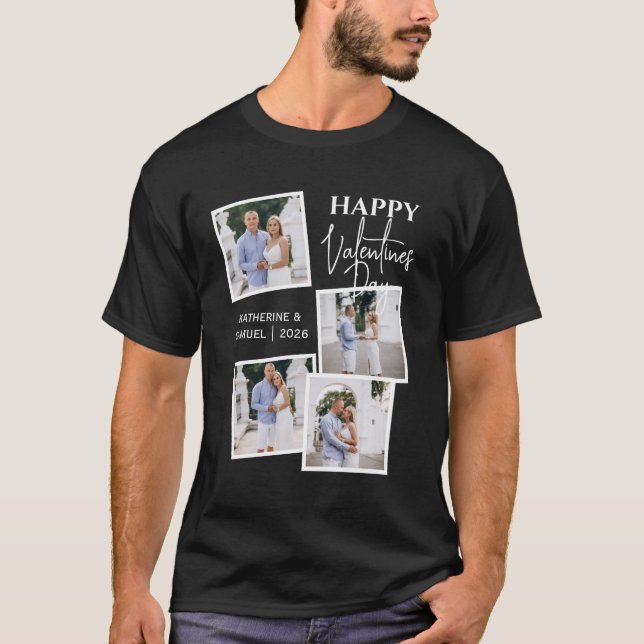 Camiseta Modern 4 Photo Collage Happy Valentine’s Day Black (Frente)