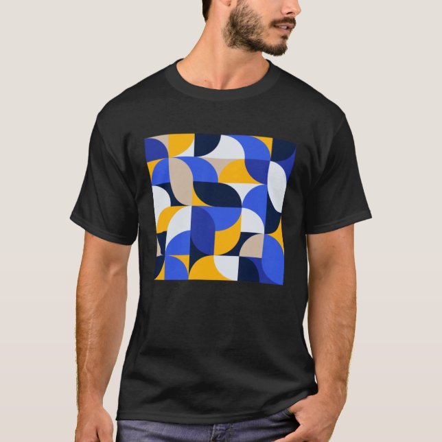 Camiseta Modern Abstract Arcs Pattern Blue Yellow Tessellat (Frente)