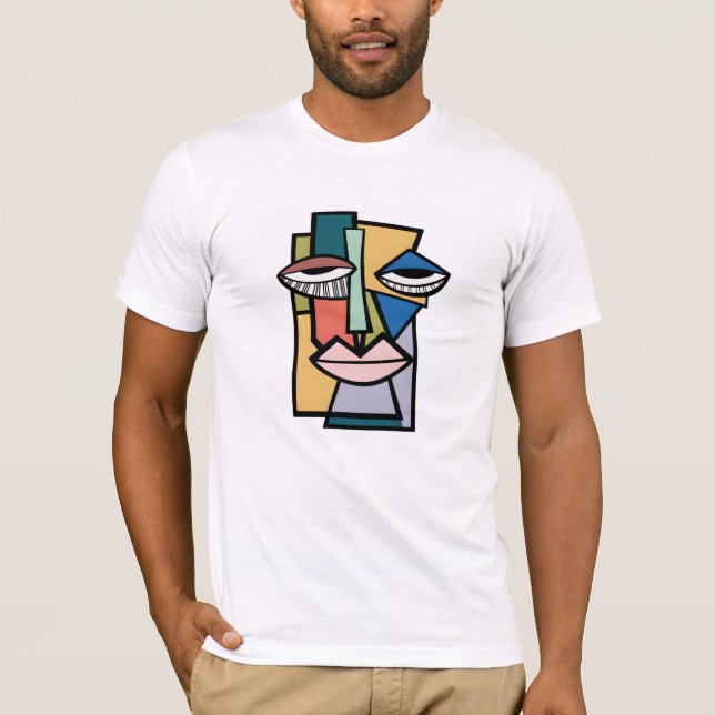 Camiseta Modern Abstract Cubist Face Illustration - Bold Ge (Frente)