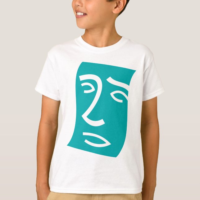 Camiseta Modern Abstract Face Line Art Teal (Frente)